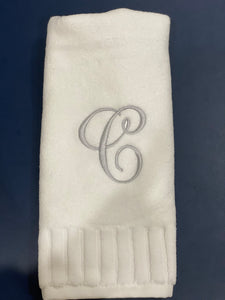 Finger Towel white W/Silver Or Gold  Initial