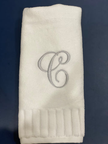 Finger Towel white W/Silver Or Gold  Initial