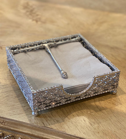 Napkin holder with Crystals Silver
