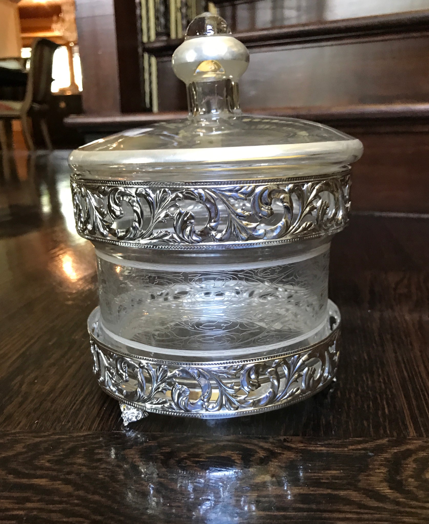 Engraved Silver Glass Jar