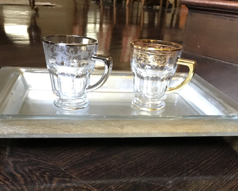 Italian Engraved Glass Mug Platinum Set of 6