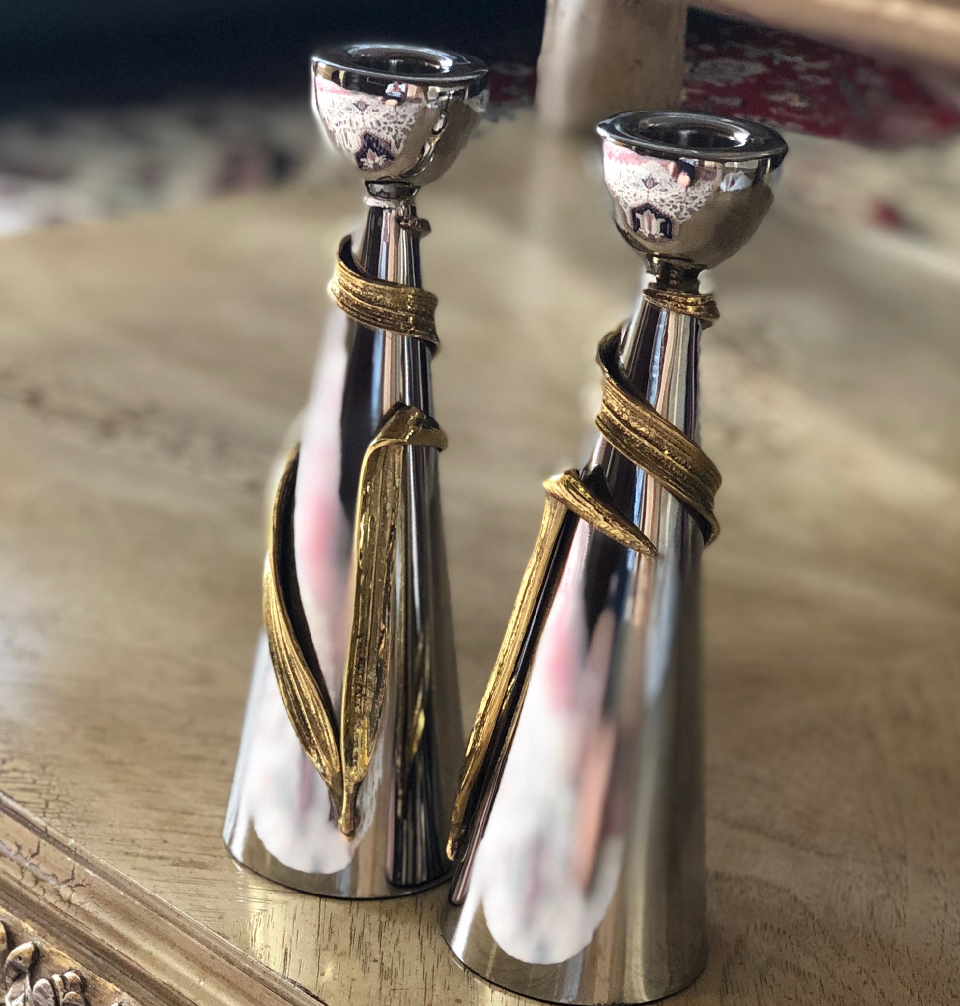 Crumpled Gold Leaf Candlesticks