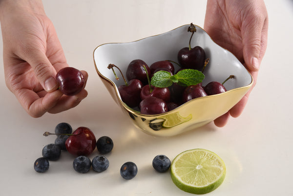 Ceramic Square Snack Bowl White/Gold