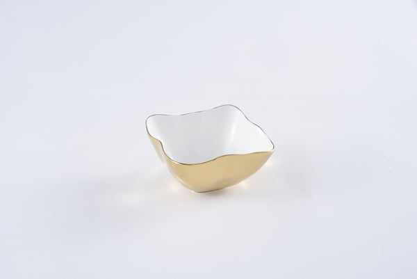 Ceramic Square Snack Bowl White/Gold