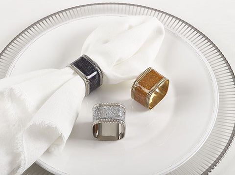 Sparkling  sq napkin rings silver set of 4