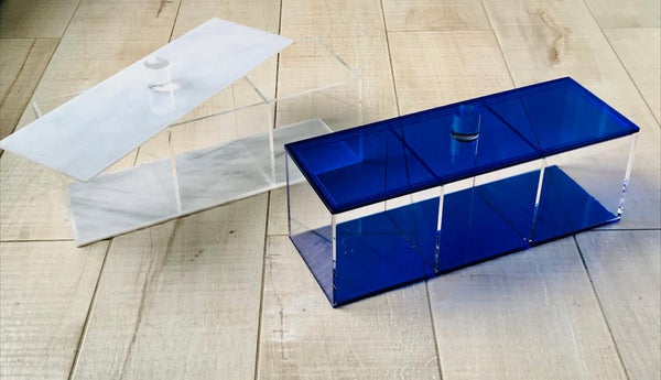 Lucite Blue Rectangle 3 sections