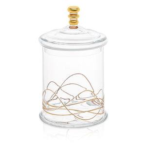 GLASS JAR AND LID WITH 14K GOLD SWIRL DESIGN