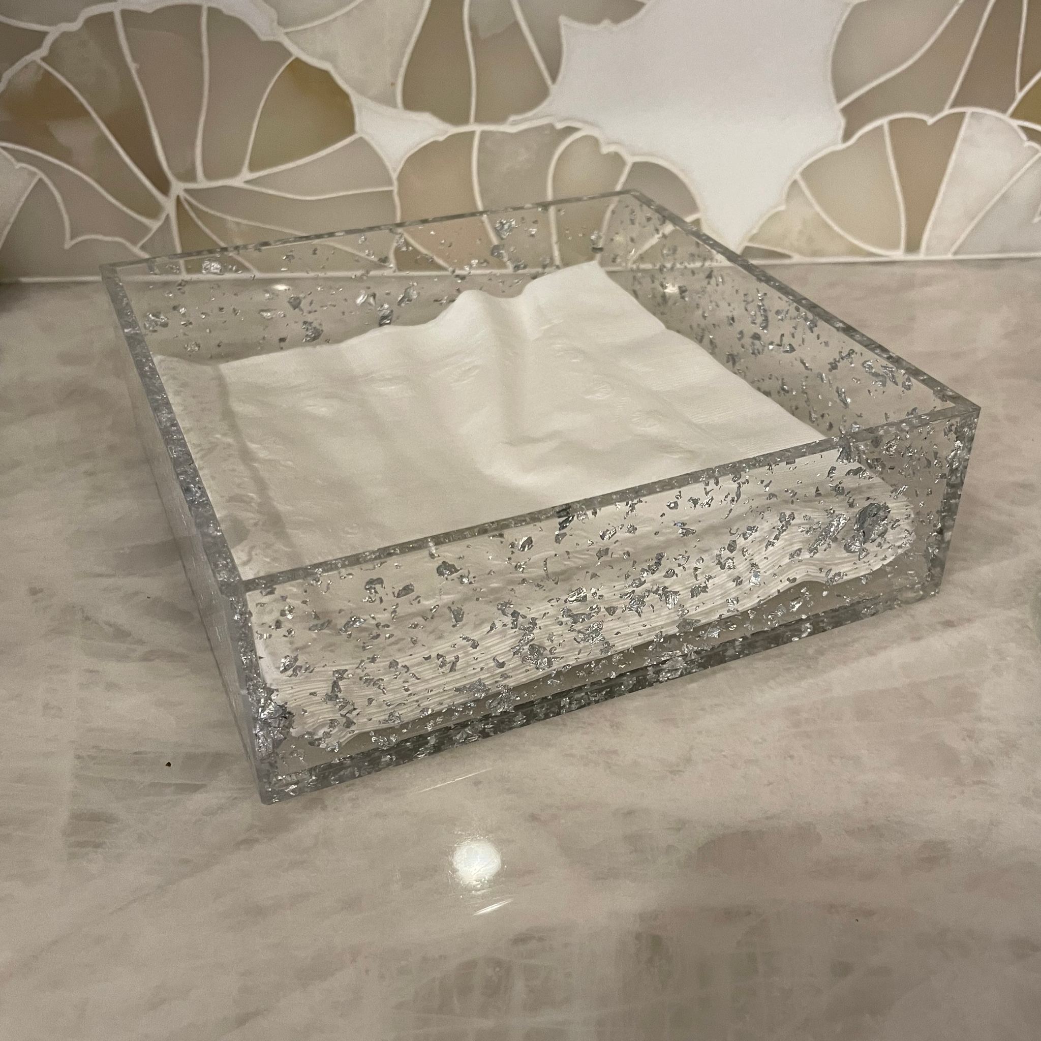 Lucite Dinner Napkin Holder With Speckles