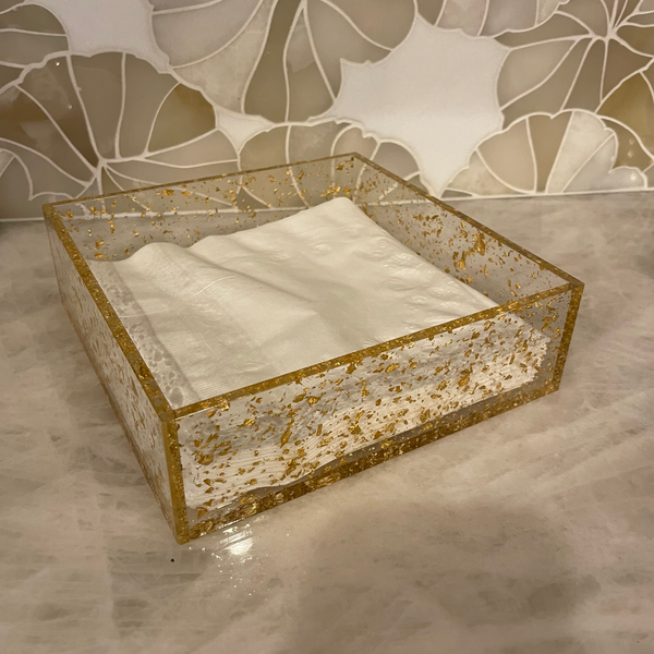 Lucite Dinner Napkin Holder With Speckles
