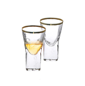 Set of 6 Pebble Glass Liquor Glasses with Gold Rim