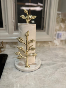Marble Base Paper Towel Holder With gold Tree Design