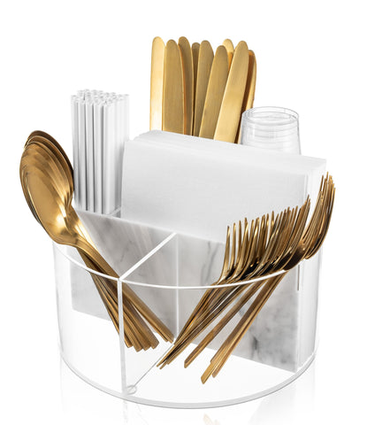 Lucite Marble Round Cutlery caddy With 6 Compartments