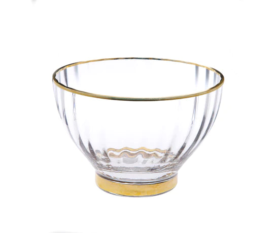 Textured Salad Bowl with Gold Rim and Base