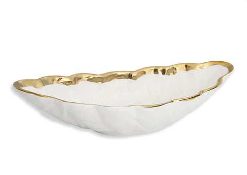 White Porcelain Leaf Shaped Bowl With Gold Rim