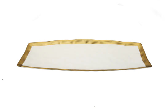 White Porcelain Oblong Tray With Gold Rim