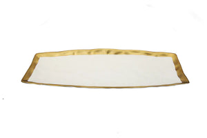 White Porcelain Oblong Tray With Gold Rim